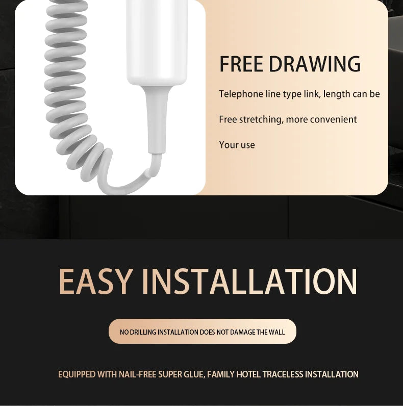 220V Hotel Wall Mounted Hair Dryer Hotel Non punching Negative Ion Hair Protection Cold and Hot Air High Power Hair Dryer