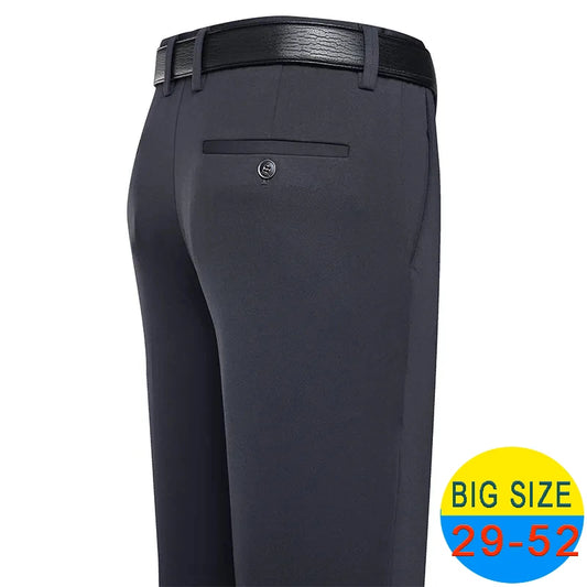 Spring Summer Men's Casual Pants Stretchy Suit Pants Formal Business Trousers Plus Size 46 48 Classic Navy Blue Trousers.