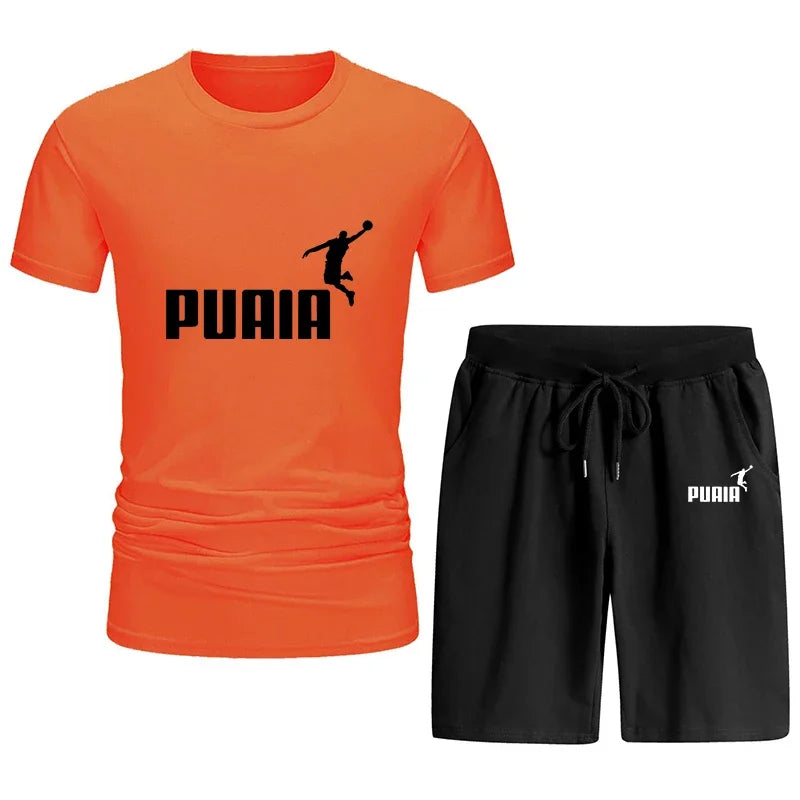 Summer 2025 new men's short sleeve T-shirt sports set Outdoor casual jogging men's cotton round neck T-shirt + shorts 2 sets.