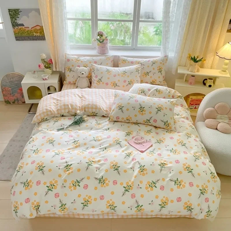 2025 new Cotton Duvet Cover Set with 2 Pillowcases 1 bed sheet - Elegant & Breathable Bedding Set,Fade-Resistant, Multiple Sizes