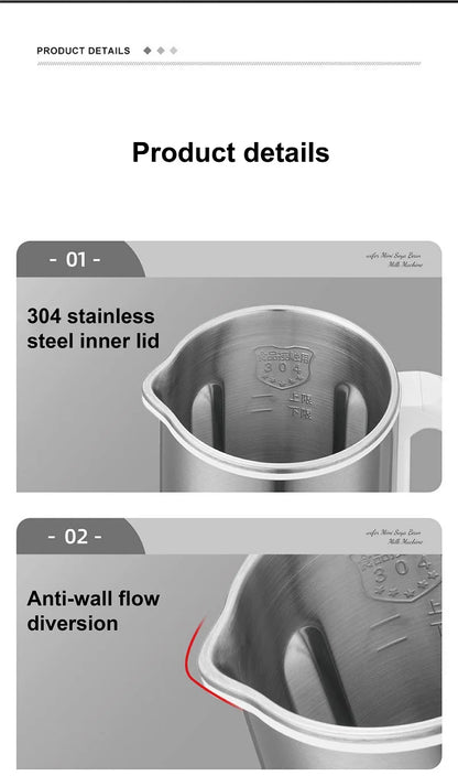 110V/220V Soy Milk Machine Electric Juicer Multifunctional Wall Breaking Machine Kitchen Auto Heating Rice Paste Machine 1200ml