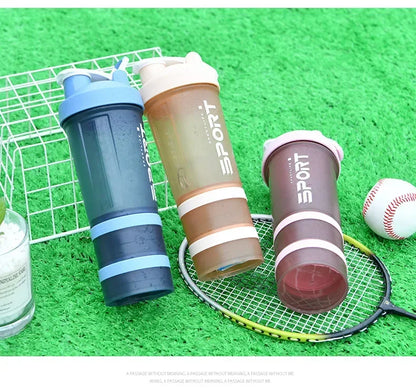 500ML 3-layer Sports Water Protein Powder Shaker Bottle Outdoor Travel Portable Leakproof Drinkware Plastic Drink BPA Free.