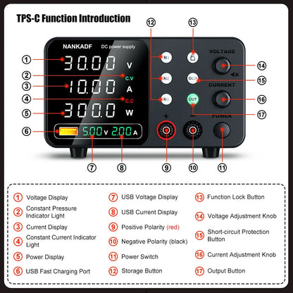 NANKADF DC laboratory power supply 30V 10A bench power supply encoder regulates voltage and current Dual input voltage 220V/110V.