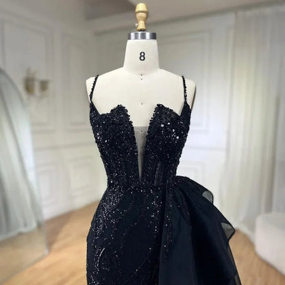 SERENE HILL Maßgeschneiderte 2025, türkisfarbene Spaghettiträger, luxuriöse Perlen-Abendkleider, Meerjungfrau, Schlitz, Überrock, Party, GLA 72378