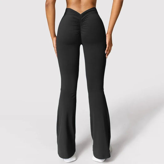 Fashion Micro Horn Leggings Women V-back Waist Sports Pants High Waist Push Up Butt Gym Pants Solid Slim Casual Leggings.