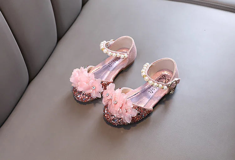 Fashion Children's Sandals 2024 Spring Summer Shining Flowers Sweet Girl Princess Shoes Dance Performance Kids Sandals J191.