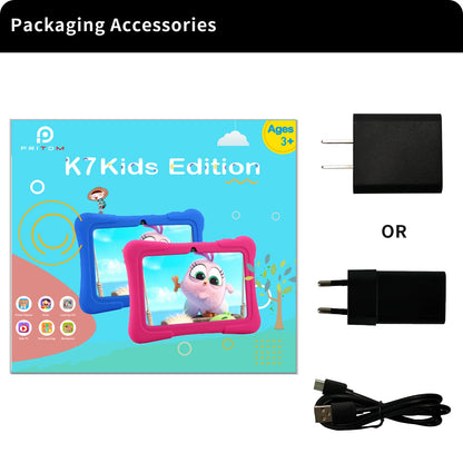 PRITOM 7 Inch Kids Tablet Quad Core Android 10 32GB WiFi Bluetooth Educational Software Installed.