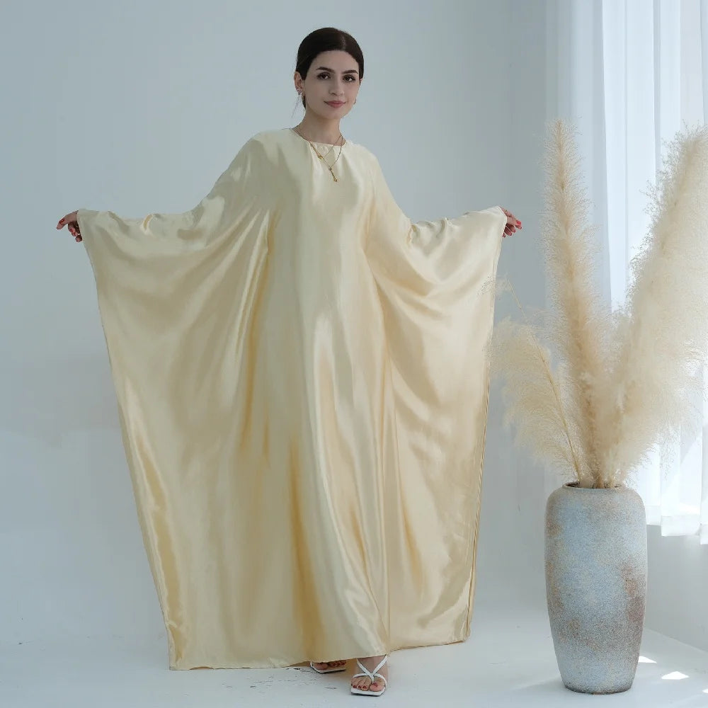 Batwing Satin Shimmer Abaya Damen Dubai Luxury Islam Muslim Kaftan Dress Women Kebaya Vestidos Djellaba Robe Femme Musulmane.