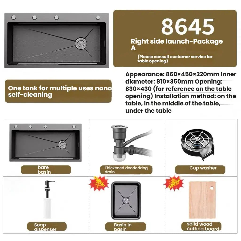 Stainless Steel Kitchen Sink Household Rice Grain Pattern Large Single Slot Wear Resistant Wash Dish Bowl Countertop Basin