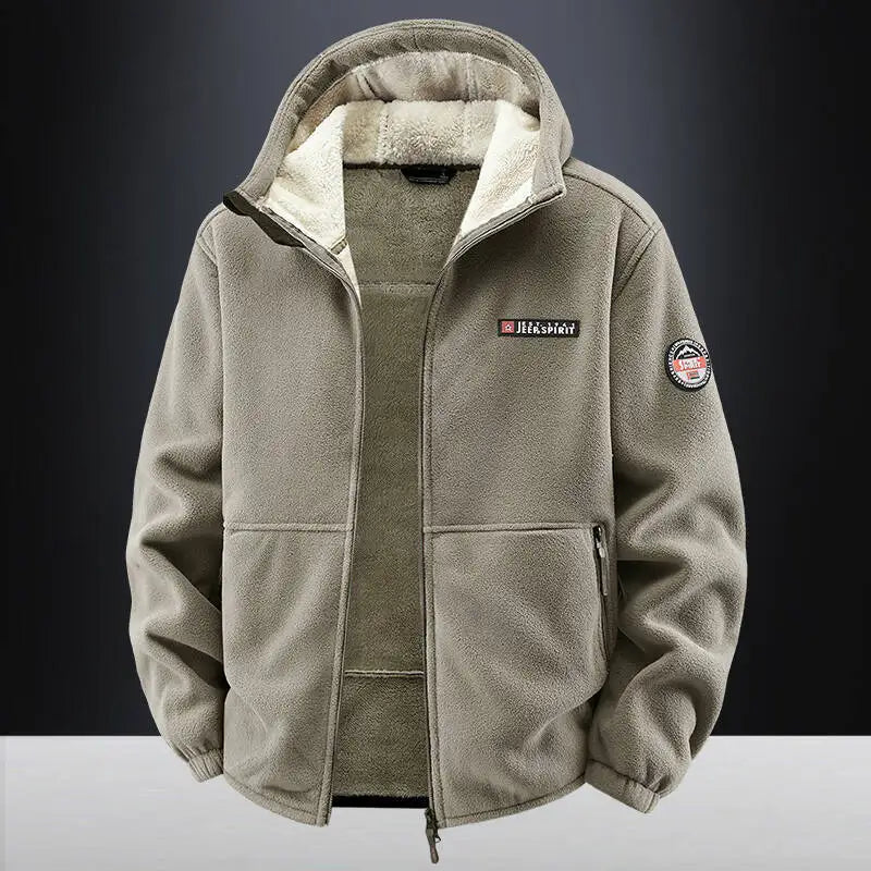 Men's Outdoor Sport Hooded Sweatshirt Jacket Warm Fleece Liner Windproof Softshell Inner Polar Fleece Coat with Zipper & Pockets.