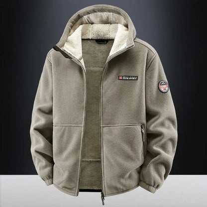 Men's Outdoor Sport Hooded Sweatshirt Jacket Warm Fleece Liner Windproof Softshell Inner Polar Fleece Coat with Zipper & Pockets.