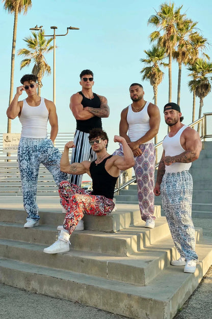 American Retro Thin Pants Men's Summer Breathable Quick Drying Loose Sports Pants Fitness Casual Digital Printed Pants.