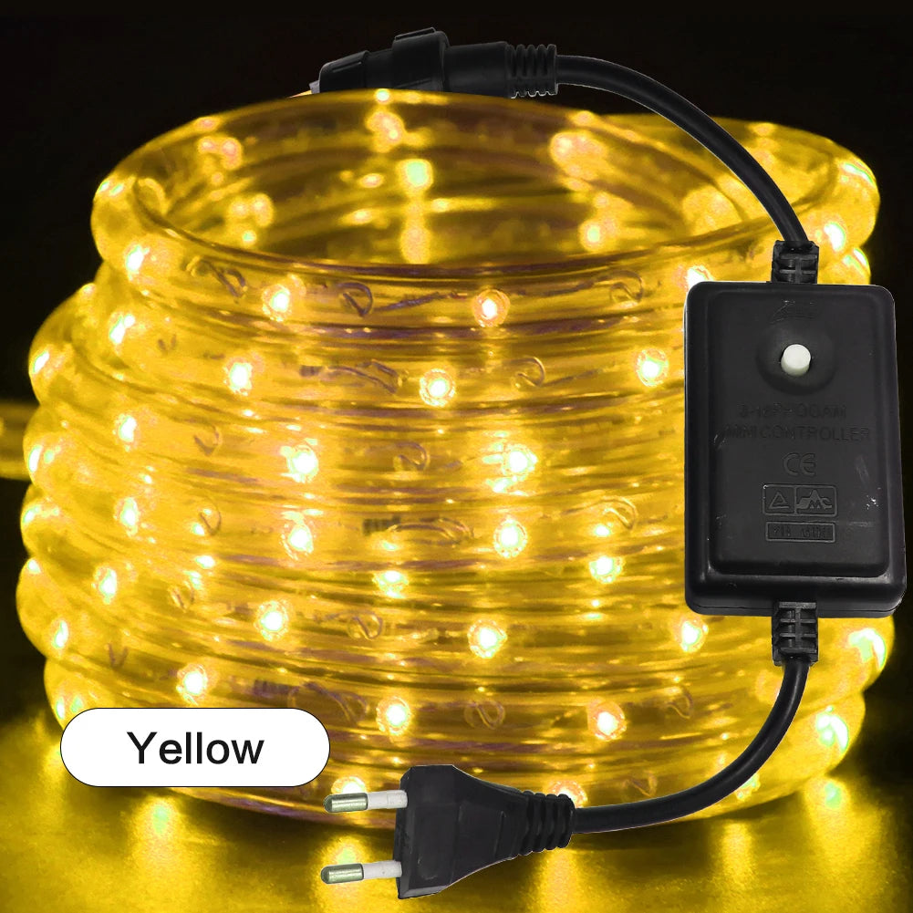 AC 220V Neon LED Strip Waterproof 360 Degree Round Neon Sign Light Blue Red White Outdoor Rainbow Tube Rope Light Party Decor