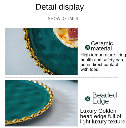Ceramic Western Dinner Plate Phnom Penh Creative Green Relief Sculpture Steak Dessert Dish Meal Snack Fruit Salad Flat Plate