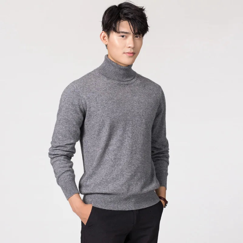 Cashmere Wool Solid Autumn Winter Men's Warm Turtleneck Knit Loose Long Sleeve Sweater Casual Comfortable Pullover Thick Sweater