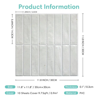 10pcs 3D Tile Sticker Self-adhesive Tile Backsplash Bathroom Wall Tile Stickers, Water and Mold Resistant, 30x30cm