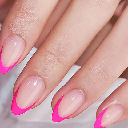 ARTAUG 24PCS Short Press On Nails Square Pink Fingertip White French Trim Press On Nails Full Cover Fake Nails Set Nail