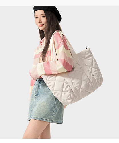 LEE Large Soft Puffer Bag Women Big Size College Students Laptop Book Quilted Tote Bag Lady Down-filled Shopping School Bags.