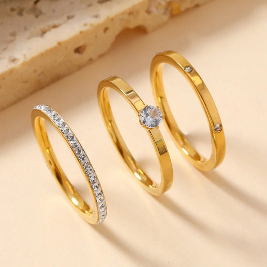 Luxury Stainless Steel Ring For Women Three-Piece Set Zircon Classic Fashion Finger Accessory Jewelry Female Gifts.