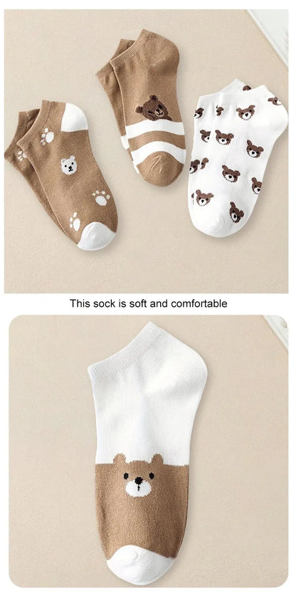 5 Pairs Women Cartoon Patterned Socks Trendy Versatile Breathable Sweat Wicking Deodorizing Antibacterial Comfortable Socks.