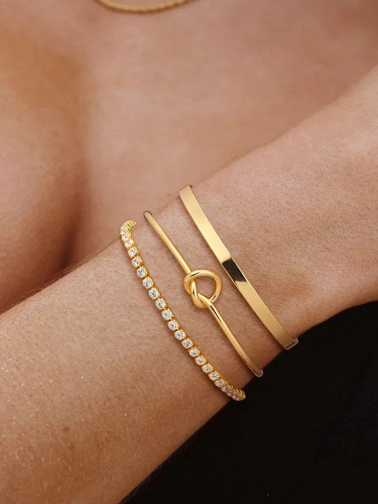 3pcs Stainless Steel Gold Plated Bracelets for Women Adjustable Jewelry Gifts Luxury Zircon Chain Bangles Jewelry Accessories.