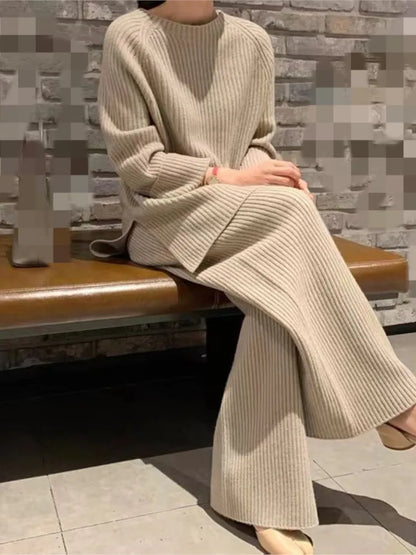 2024 Autumn Winter New Women's Fashion Fashionable Age Reducing Two Piece Pants Knitted Sweater Straight Leg Pants Set For Women.