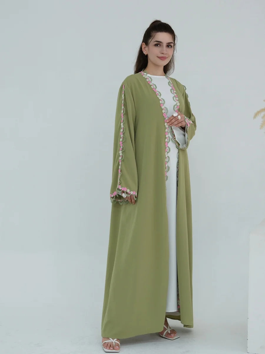 Women Arabic Dubai Abaya Luxury Floral embroidery Kimono Cardigan Long Dress Modest Ramadan Robe Femme Islam Clothing Kebaya.