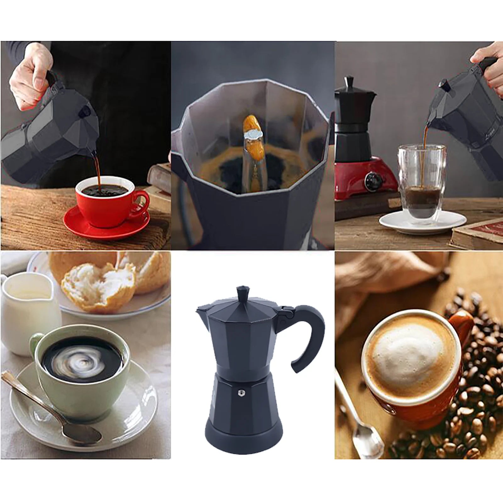 300 ml Electric Coffee Machine Aluminium Espresso Maker Mocha Espresso Pot with Separate Base.