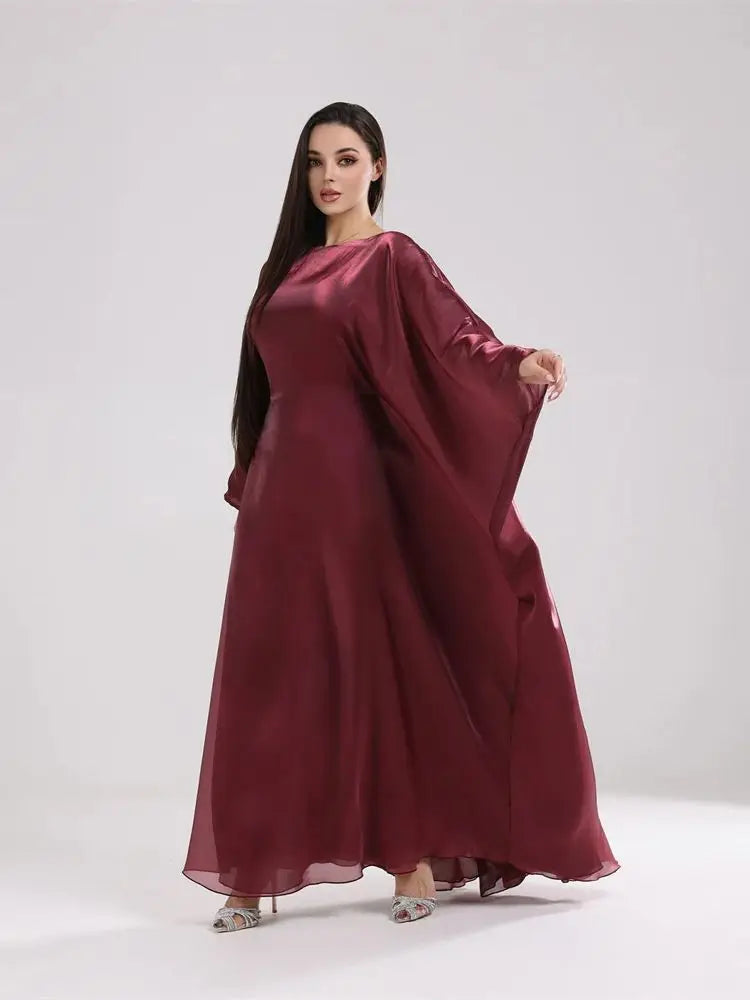 Muslim Kaftan Dress Satin Batwing Abaya For Women Dubai Luxury 2024 Islam Kebaya Robe Caftan Marocain Femme Musulmane Vestidos