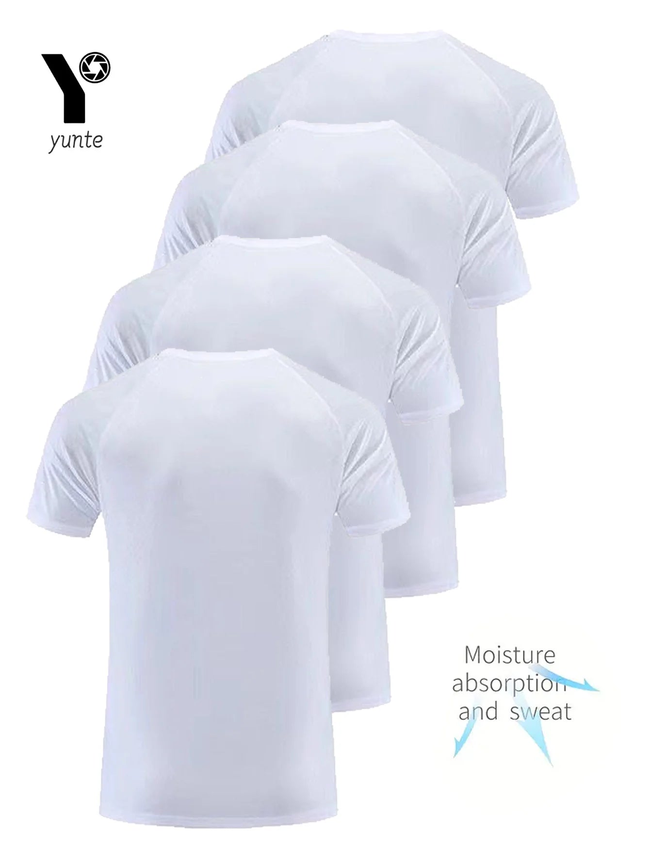 Round Neck T-Shirt 4-Pack White Ultra-Light Men's Quick Drying Breathable Sweat-Absorbent Shirt Suitable for Fitness Gym and Run.