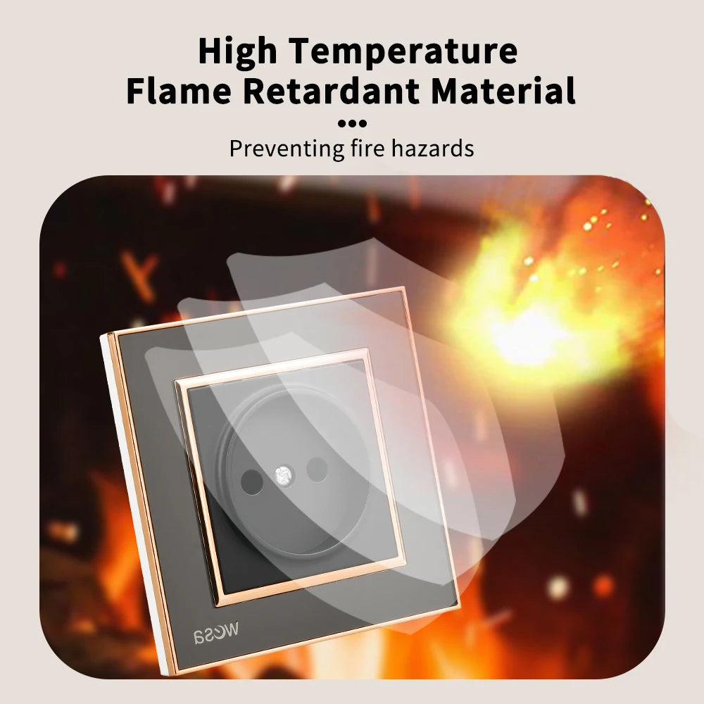 WESA EU-Standard-Spiegel-Acryl-Wandsteckdose, schwarze, flammhemmende Panel-Steckdose, 16 A, Steckdose, keine Standard-Erdung.