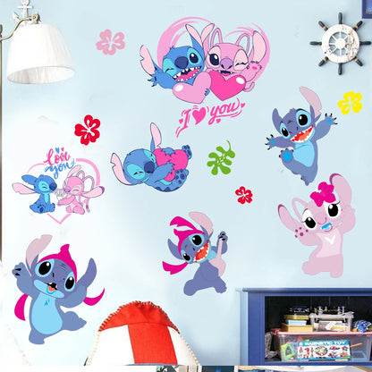 Cartoon Lilo & Stitch Rainbow Wall Stickers For Kid's Room Kindergarten Living Room Bedroom Wall Decoration Animated Poster.