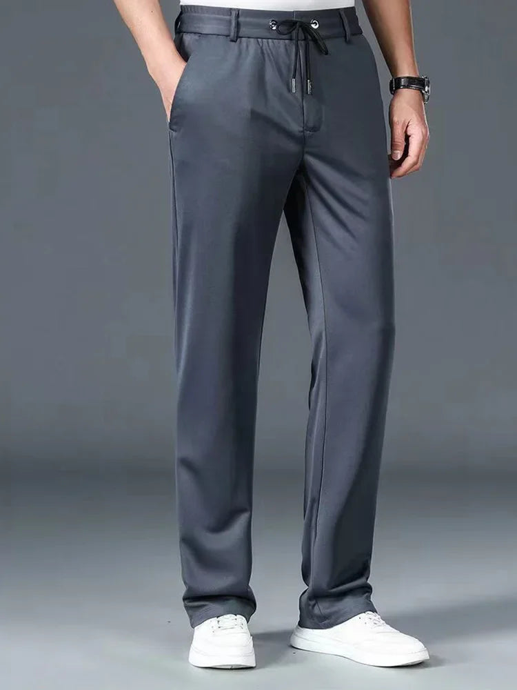 10XL Big Size Men's Summer Casual Pants Straight Fit Elastic Waist Trouser Male Classic Office Plus Large Stretch Zipper Pocket.