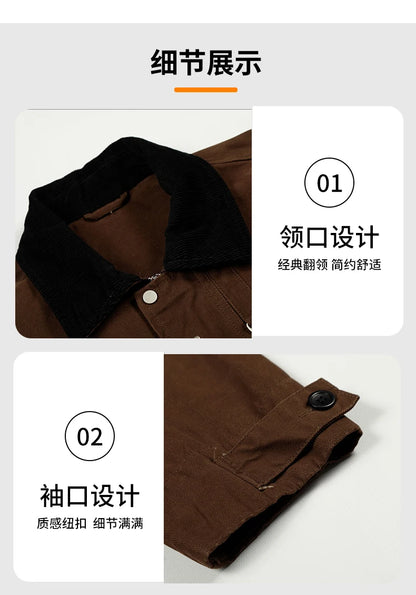 Men Washed Cotton Metal Buckle Streetwear Vintage Loose Casual Short Bomber Cargo Jacket Couple Spring Autumn Coat Outerwear.