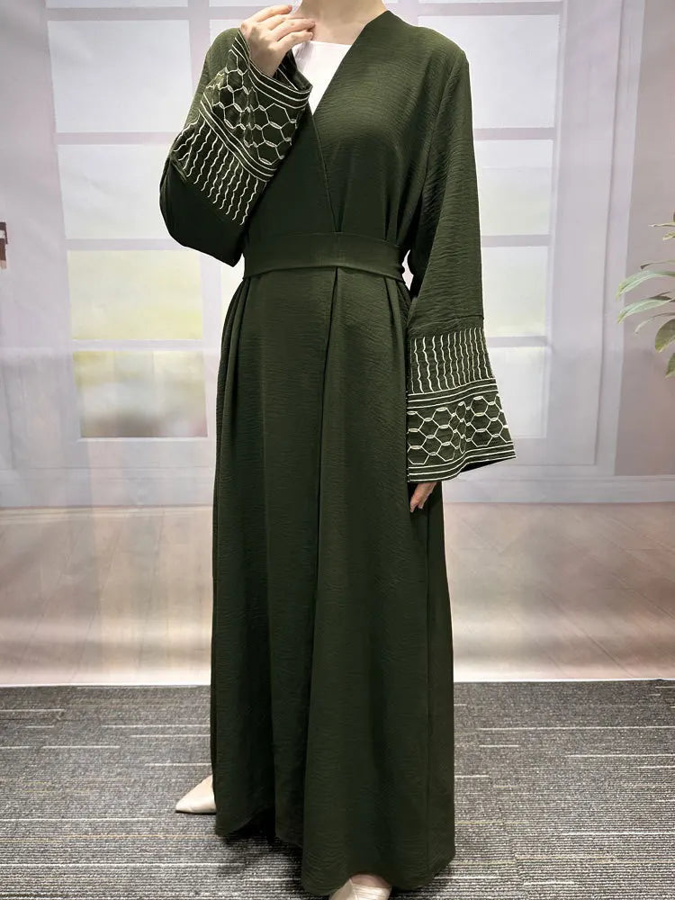 Embroidery Open Modest Kimono Abaya Dubai Luxury Islam Muslim Kaftan Modal Dress Arabic Abayas Women Kebaya Robe Femme Musulmane.