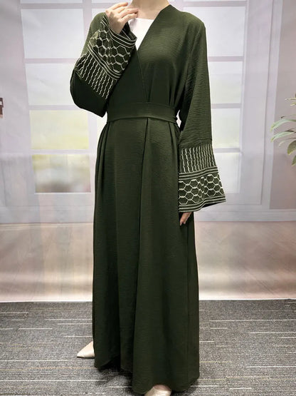 Embroidery Open Modest Kimono Abaya Dubai Luxury Islam Muslim Kaftan Modal Dress Arabic Abayas Women Kebaya Robe Femme Musulmane.