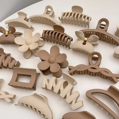 Women Hair Claw Clips Korea Coffee Beige Acrylic Large Hair Claw Hairpin Geometric Barrettes Crab Girl Headwear Hair Accessories.