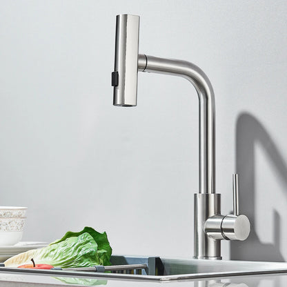 Gunmetal grey pull-out kitchen sink faucet, water flow spout, stainless steel, hot and cold water mixer, deck mounted faucet