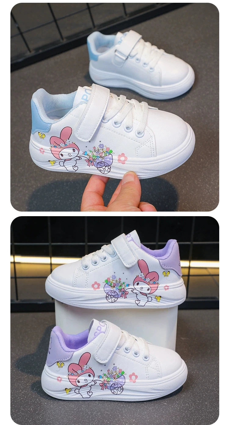 Baby Girls White Shoes Kids Casual Sneakers Cartoon Soft Breathable Fashion Children White PU Leather Shoes Size 26-37