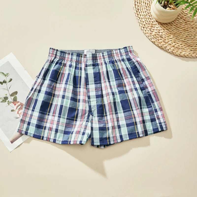 Herren-Boxershorts aus Baumwolle, atmungsaktiv, weich, bequem, elastischer Bund, karierte Boxershorts, Hosen für Herren, Zuhause, Alltag