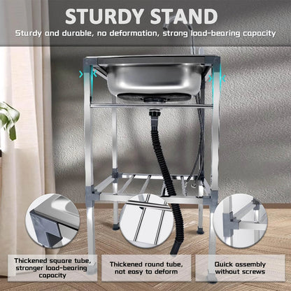 Freistehendes Küchenspülbecken aus Edelstahl mit Kaltwasserhahn – Einzelschüssel-Design, geeignet für Camping, Gärten, Wäsche.