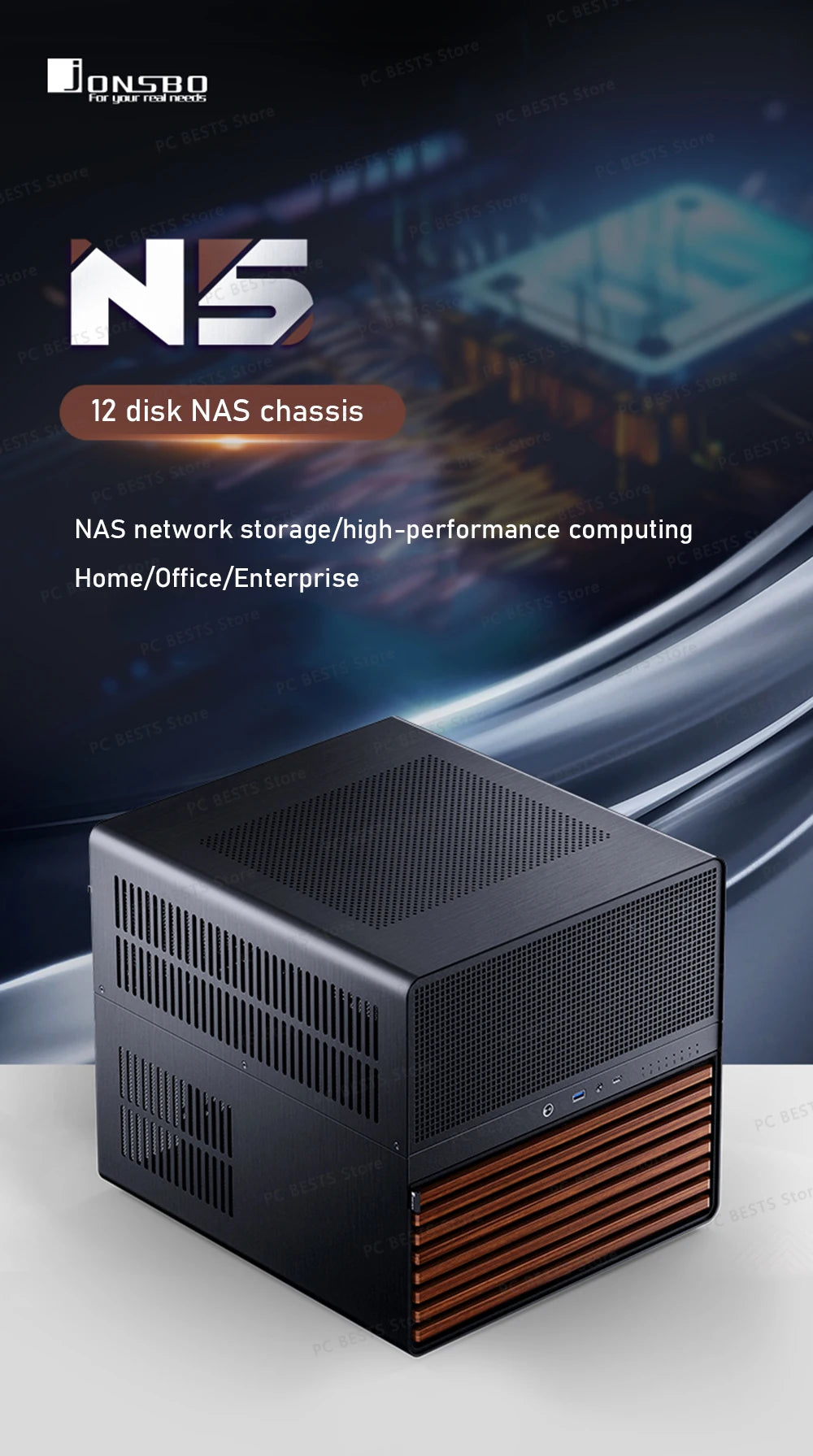 Jonsbo N5 NAS Computer Chassis ITX/M-ATX/ATX/E-ATX PC Case 12+4 Hard Disk Space ATX Power Supply With Fan Aluminum Desktop Case.