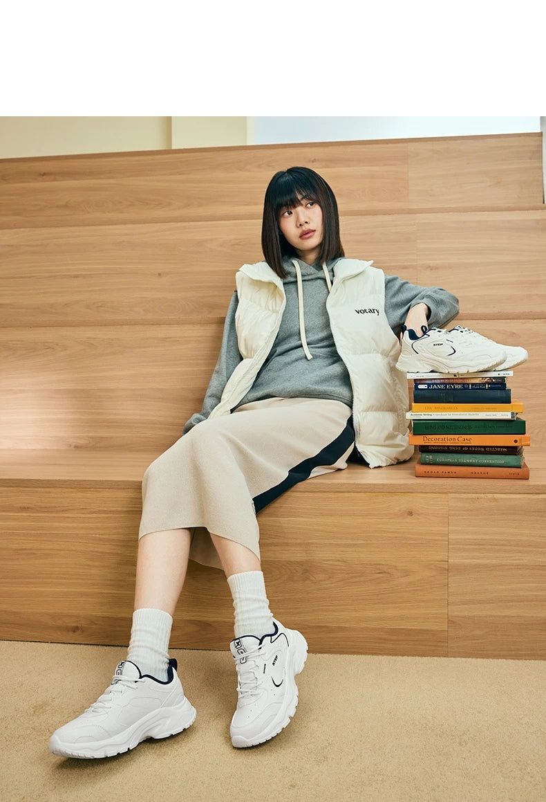 Xtep Women's Casual Shoes 2024 Winter Trendy Retro Durability Comfortable Sneakers Stability Sports Shoes 876418320008.