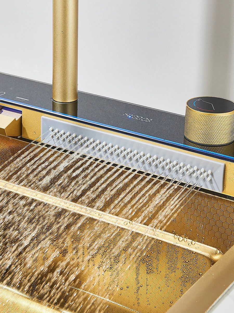 Große 304 Küchenspülen, 75 x 45 cm, Edelstahl, Küchen-Wasserfall-Waschbecken, Digitalanzeige, großes Einzelwaschbecken, Geschirrspüler-Wasserhahn