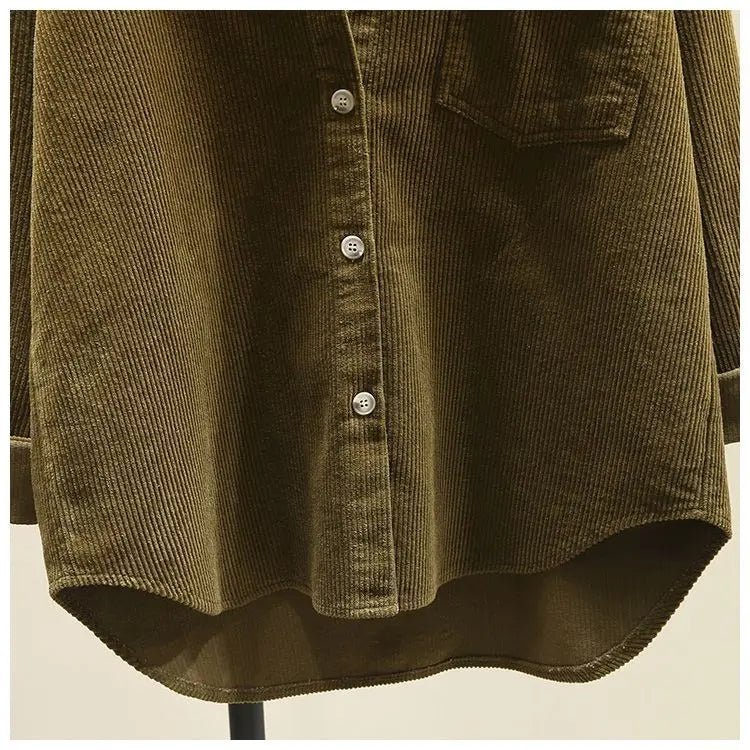 2023 frühling Herbst Cord Langarm-shirt für Frauen Koreanische Ausgabe Casual Mode Medium länge Shirts Weibliche Outwear Tops.