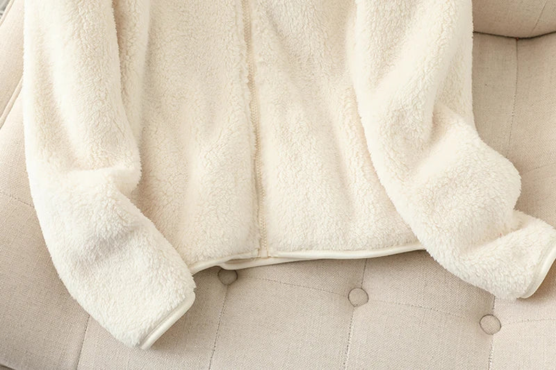 Damen-Fleecemantel, Winter, warm, verdickte Jacke, beidseitig zu tragen, doppelseitige Samt-Korallen-Fleece-Mäntel, Polar-Fleece-Jacken.