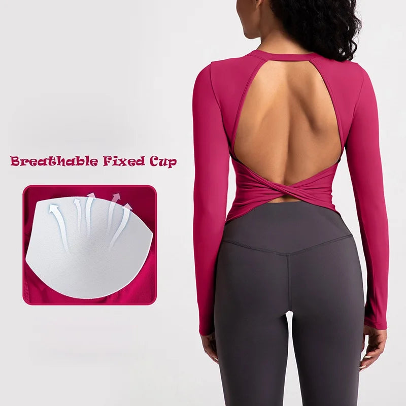 Cloud Hide Black Beauty Back Yoga Shirts Women Long Sleeve Blouse Plus Size Sports Gym Fitness Top Running T-Shirt Workout Shirt.