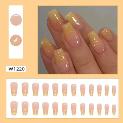 24pcs Gradient Fake Nails French Ballerina Nail Waterproof Faux Medium Coffin false nails Fingernails Press on Nails Tips.