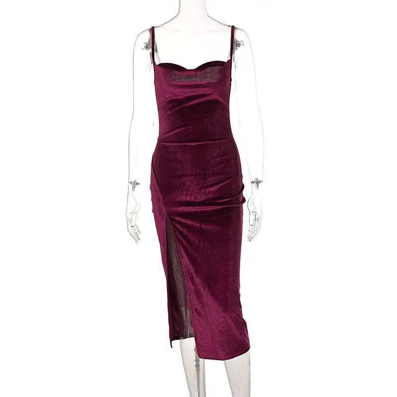 Frauen 2024 Herbst Winter Elegante Party Club Abend Samt Streetwear Bodycon Midi Kleid Großhandel Artikel Für Business.