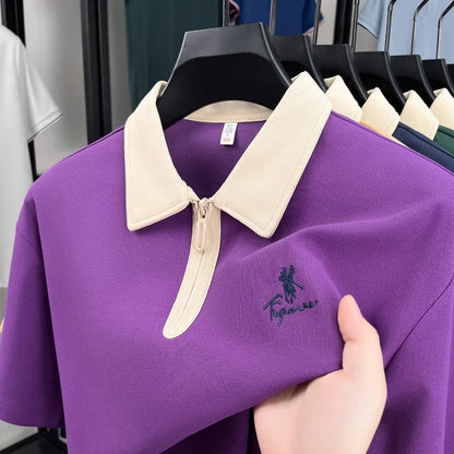 Luxury brand short sleeve polo shirt men's fashion Pony embroidered summer trendy breathable casual color blocked lapel T-shirt